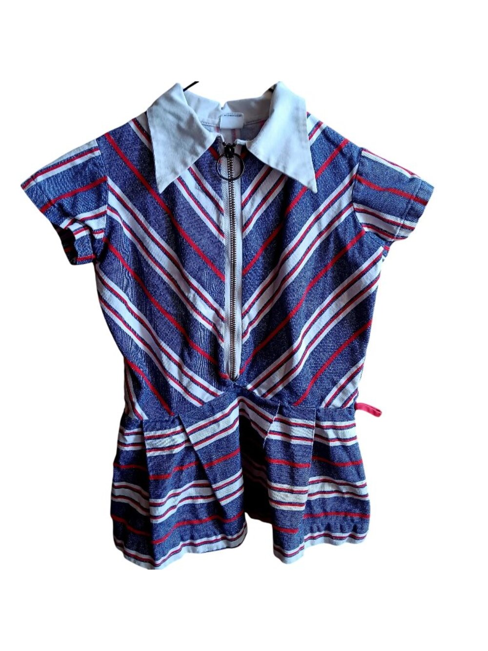 True Vintage Sears Girls’ Dress 6 6X 1970's Boho Hippy Ring Zipper Striped denim